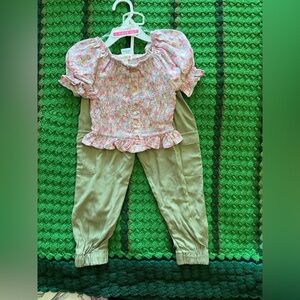 Lemon Kids Colorful Ruffle Top and Beige Joggers Set